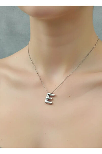 BİJU YILMAZ Steel silver balloon letter e necklace - 25-clkk28