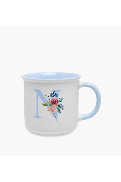 Lifestyle كوب من الخزف العظمي بطبعة زهور مع الحرف الأول N - 355 مل