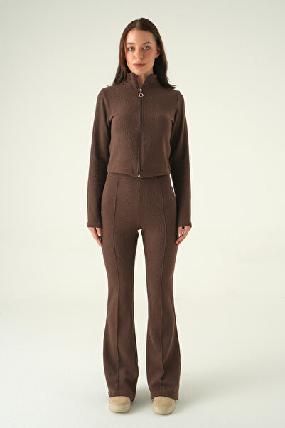 Rays Brown Spanish Flared Pants Cardigan Set 3098A