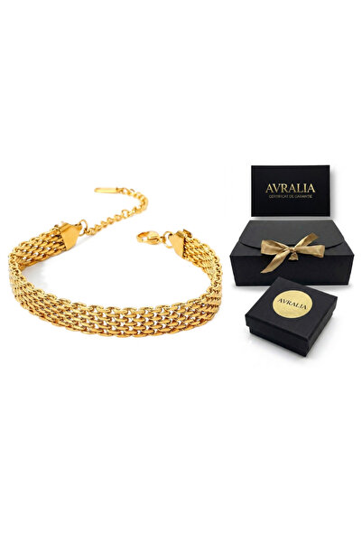 AVRALIA Bratara Lata placata cu Aur 18K, Design Impletit Statement