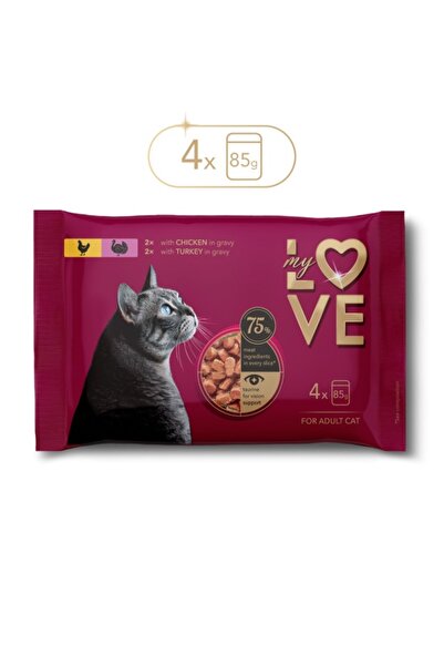 Kormotech My Love Cat - Hrană umedă completă - Pui și Curcan - Set de 4 x 85 g