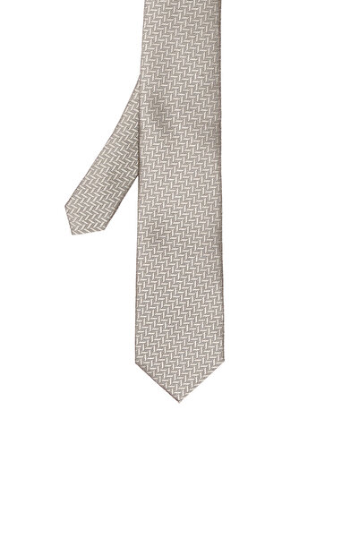 Network Bej Desenli İpek Kravat