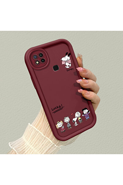ucuc Redmi 9C Uyumlu Darbe Koruma Lens Koruma Bordo Silikon Kılıf Sevimli Sno...