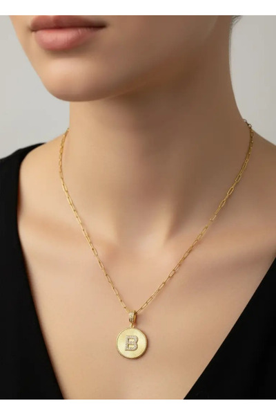 BİJU YILMAZ Steel Gold Medallion Letter B Necklace - 25-Clkk210