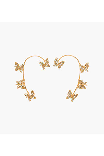 Lifestyle أساور أذن مرصعة بأحجار على شكل فراشة مطلية بالذهب