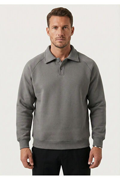 ModaShan Erkek Polo Yaka 3 İplik Sweatshirt – Uzun Kollu, Regular Fit