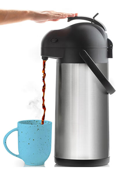 TAKHTEELA Coffee Carafe with Pump, 1.9L Stainless Steel Insulated Thermal Fla...