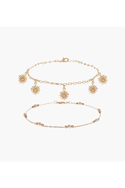 Lifestyle Pack of 2 Metallic Embellished Anklet
