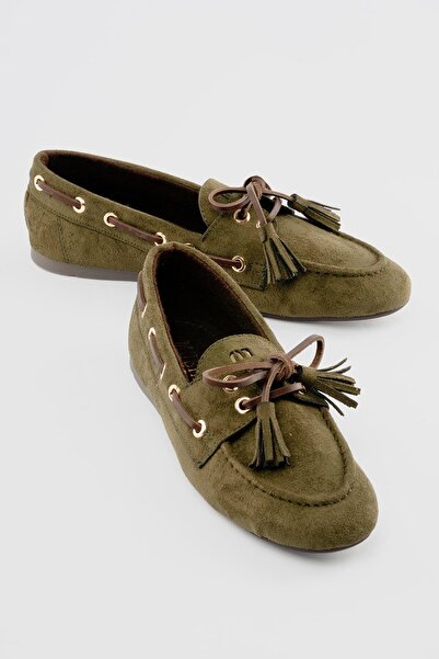 Mubiano Loafer de damă din piele întoarsă, cu șireturi și detaliu cu ciucuri,...