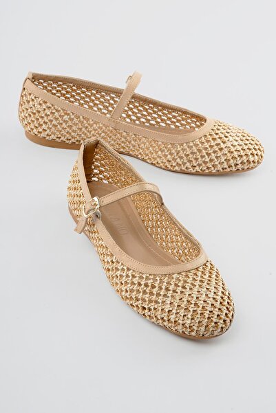 Mubiano Balerini din paie tricotate pentru femei, cu bretele, Freya Bej