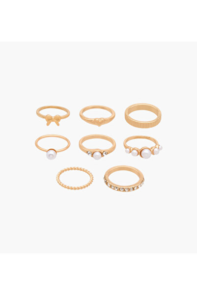 Lifestyle مجموعة من 8 خواتم ذهبية اللون قابلة للتكديس بتصاميم متنوعة