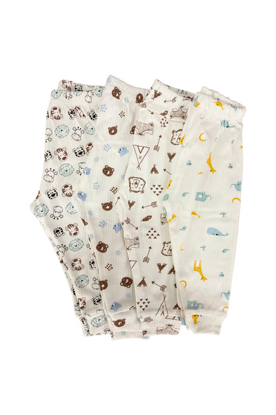 TWOO KİDS Unisex Bebek 4'lü Desenli Ribanalı Pijama Altı Pamuklu