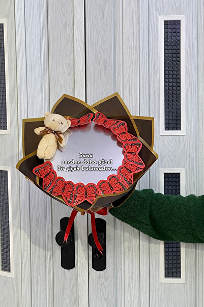 Zemtigo Led Işıklı Ayıcık Aynalı Kelebek Buketi Senden Daha Güzel Bir Çiçek B...