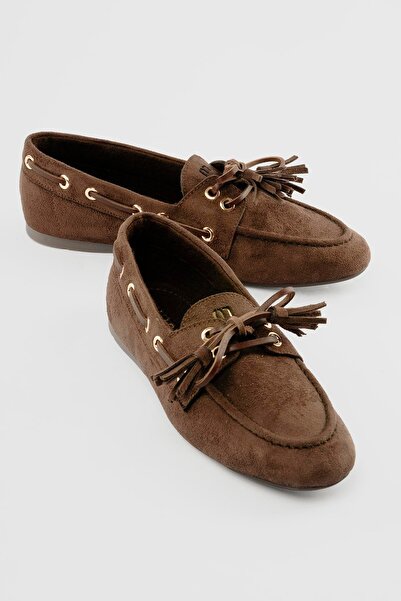 Mubiano Loafer de damă din piele întoarsă, cu șireturi și detaliu cu ciucuri,...