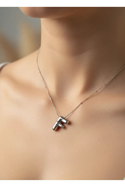BİJU YILMAZ قلادة من الفولاذ الفضي على شكل حرف F - 25-clkk36
