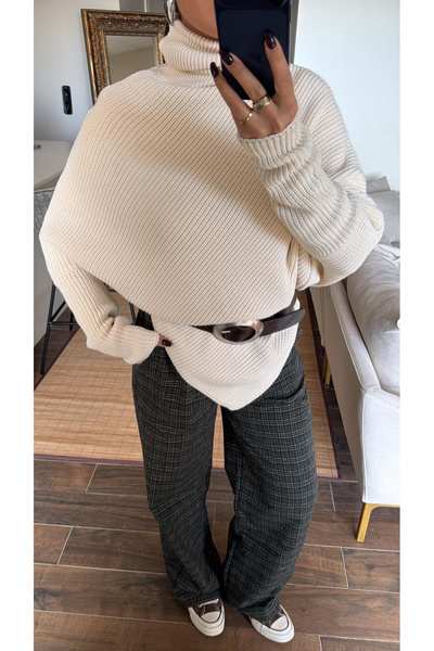 Lamierra Asymmetrical Collar Oversize Knit Sweater
