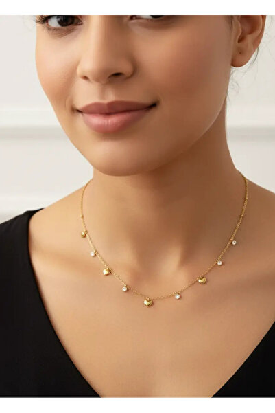 BİJU YILMAZ قلادة بتصميم قلب مرصع بالأحجار الذهبية من Xuping - 25-xpk82