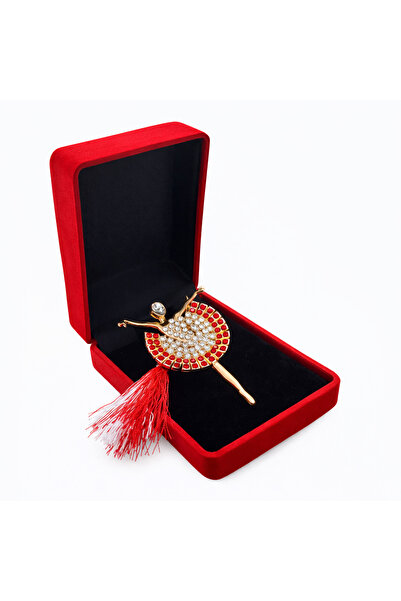 OEM Gold ballerina brooch with white and pink rhinestones in velvet velvet box
