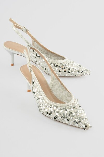Mubiano Women's Stiletto Sequined Evening Dress Heeled Shoes Luxa Silver