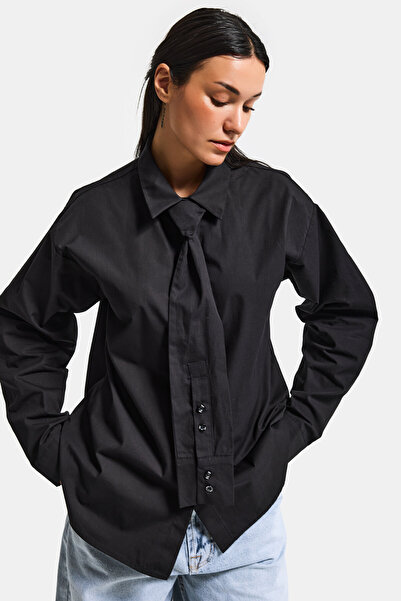 it's basic Women's Black Oversize Shirt with Tie Detail, Special Design, Loos...