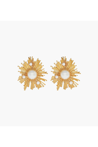 Lifestyle Gold Tone Pearl Embellished Stud Earrings with Pushback Closure