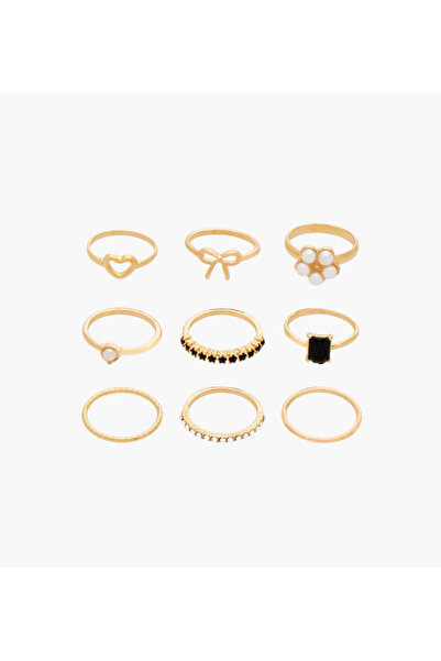 Lifestyle طقم خواتم مطلية بالذهب ومرصعة بالزركونيا المكعبة - 9 قطع