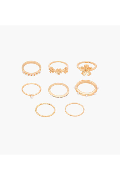 Lifestyle مجموعة من 8 خواتم مطلية بالذهب بتصاميم متنوعة