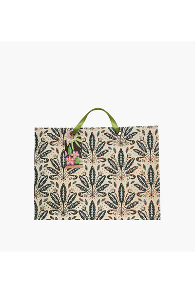 Lifestyle حقيبة هدايا ورقية مطبوعة بنقشة أوراق الشجر - حجم كبير جدًا