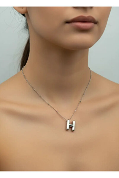 BİJU YILMAZ قلادة من الفولاذ الفضي على شكل حرف H - 25-clkk38