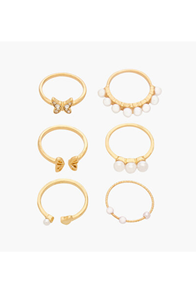 Lifestyle مجموعة خواتم ذهبية اللون متنوعة - 6 قطع