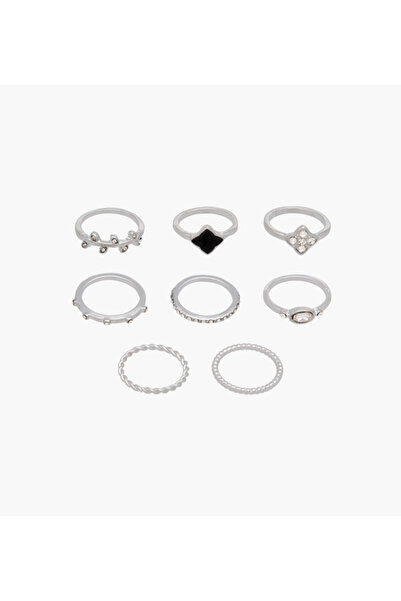 Lifestyle مجموعة من 8 خواتم فضية اللون بتصميم مزخرف