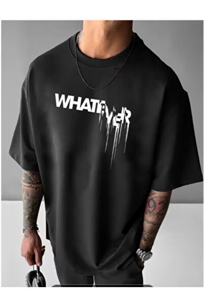 ALCİNOUS Printed Oversized Black Men's T-Shirt