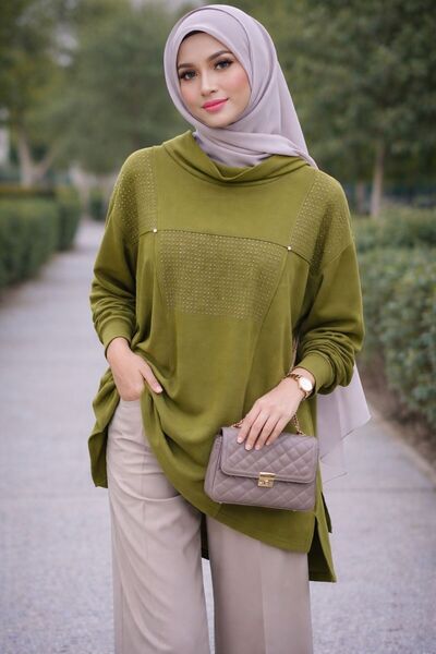 OKYANUS AVM Kadın Taş Detaylı Salaş Tunik – Degaje Yaka Rahat Kalıp Günlük Şı...