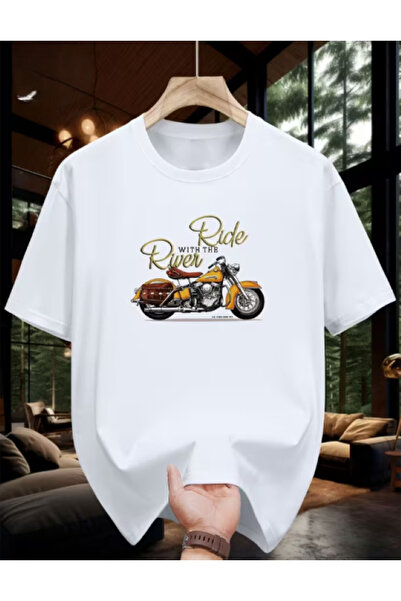 ALCİNOUS Unisex Ride River Printed Design Oversize Tshirt