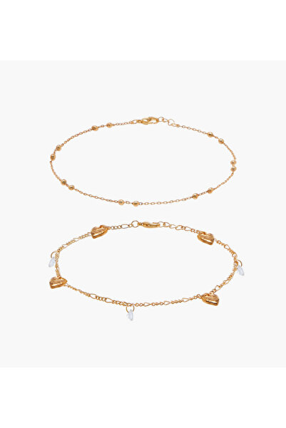 Lifestyle Pack of 2 Metallic Heart Charm Detail Anklet
