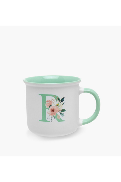 Lifestyle كوب من الخزف العظمي بطبعة زهور مع الحرف الأول R - 355 مل