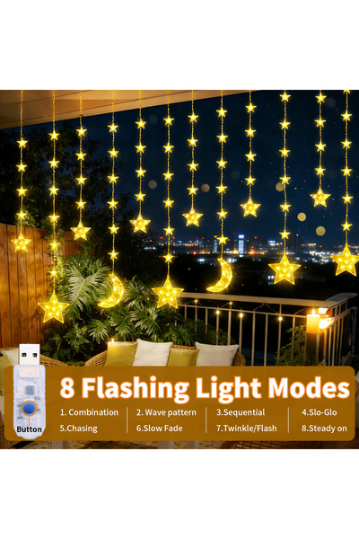 Generic Ramadan Star Moon Curtain Lights - 3M USB Powered 8 Modes - Ramadan D...