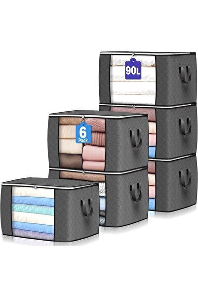 Pomefar 90 L Large Storage Bags, 6 Pack Clothes Storage Bins Foldable Closet ...