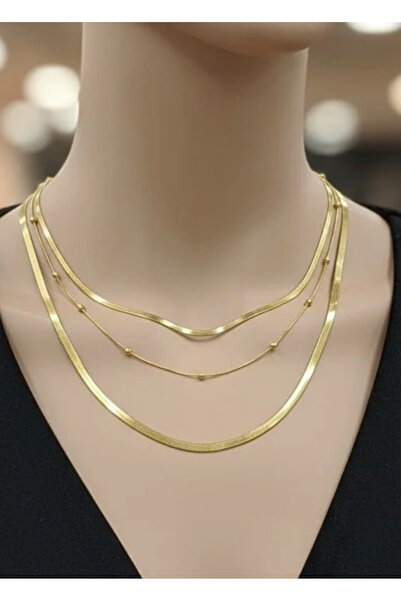 BİJU YILMAZ Çelik Gold 3'lü İtalyan Dorika Kolye - 25-clkk272