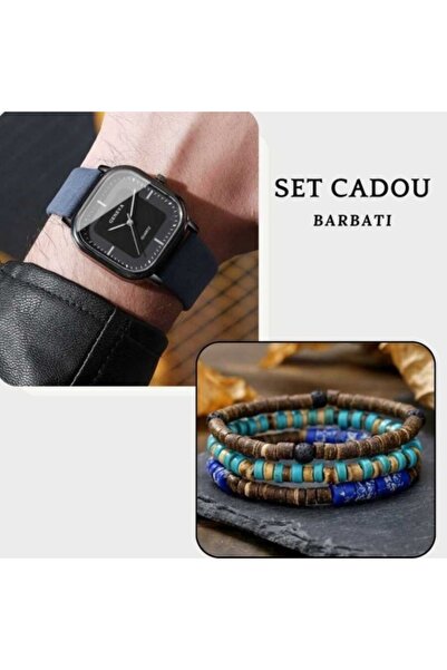 Geneva Set cadou premium pentru bărbați, ceas si bratara bleu