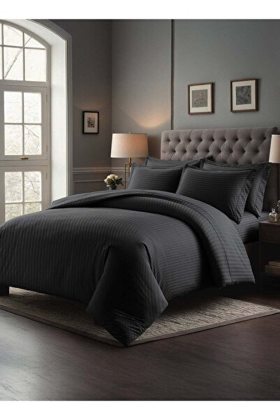 GoodSleep Good Sleep Premium Striped Duvet Cover Set – 6-Piece Black | King S...