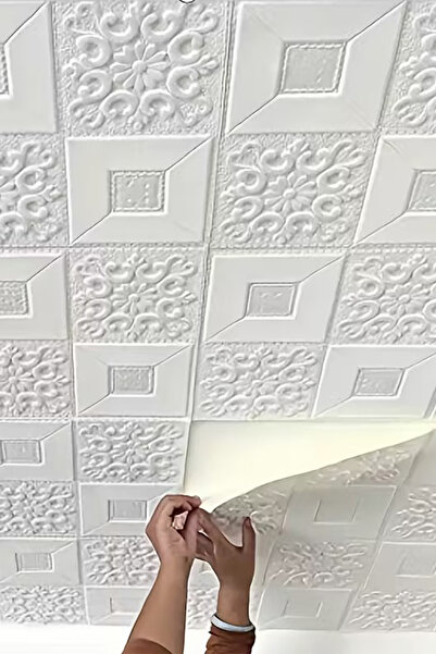 Bien Home 70x70cm 0,50M² Beyaz 3d Dekoratif Yapışkanlı Köpük Duvar Kaplama Paneli-3141-Tavan Kaplama Köpüğü