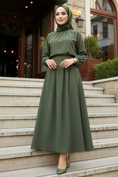 N.S NEVA STYLE Fusta kaki cu buzunare, stil Tesettur 62112HK