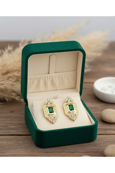 stainless steell zümrüt renk taşlı paslanmaz çelik küpe