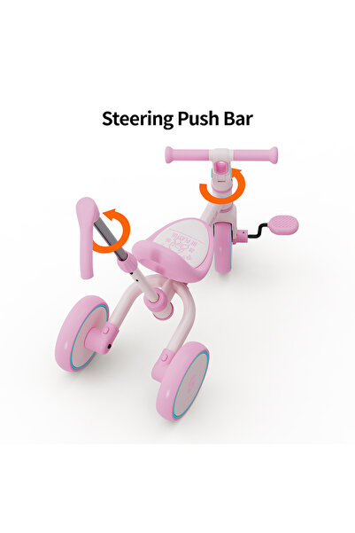 B.Duck - 4-in-1 Kids Bike: Balance, Sliding, Push & Tricycle Modes, Indoor/Outdoor, Pink, 3-6 Y