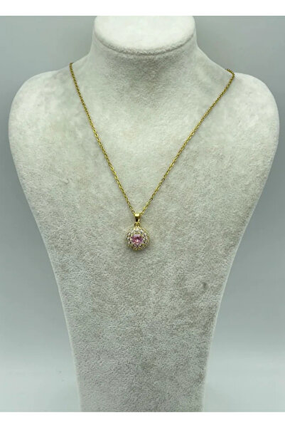 BİJU YILMAZ Steel Gold Single Stone Necklace - 25-Ctr225