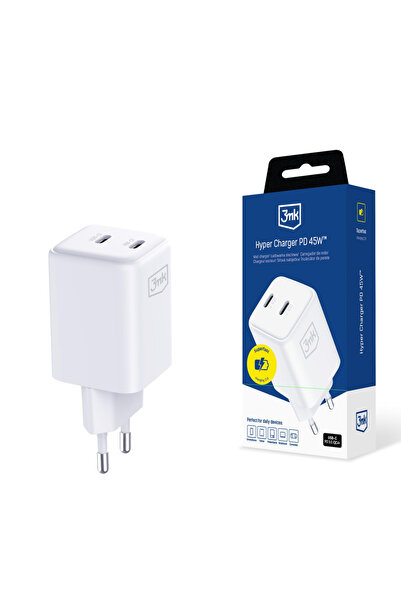 3MK Hyper Charger 45W Dual USB-C, Fast Charging, Compact Design - White