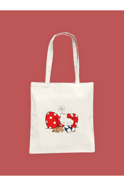Hayali Şeyler Yorgun Hello Kitty Baskılı Bez Çanta