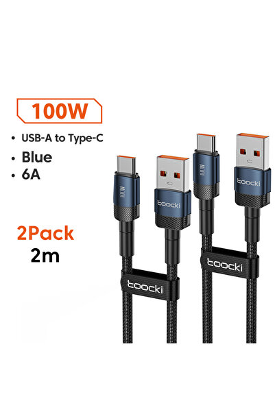 Toocki كابل USB إلى Type C بطول 2 متر، أزرق اللون، قطعتان، 6 أمبير، لشحن سريع...