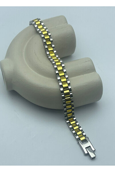 BİJU YILMAZ سوار رولكس رجالي من الفولاذ باللون الفضي والذهبي - 25blke05